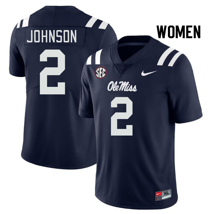 Women #2 Cedric Johnson Ole Miss Rebels College Football Jerseys Stitched Sale-Navy